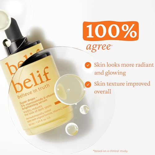 belif Niacinamide 5% & Vitamin C Super Drops Serum ? Radiance-Boosting Serum for Uneven Skin Tone with AHA & Glutathione, Redness & Improve Post-Blemish Marks, Korean Skincare, 1.01 fl oz