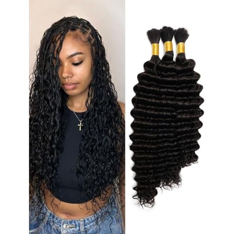 Human Braiding Hair 3 Bundles/Pack 300g 16 18 20 inch Deep Wave Curly Bulk 100% Human Hair for Braiding No Weft 10A Brazilian Virgin Human Hair Extensions for Boho Braids Natural Black Wet and Wavy