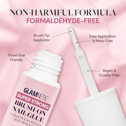 Glamnetic Super Strong Brush On Nail Glue | Brush Tip Applicator, Mess Free, Travel Friendly, Vegan | Durable & Long-Lasting | .24 fl. oz.