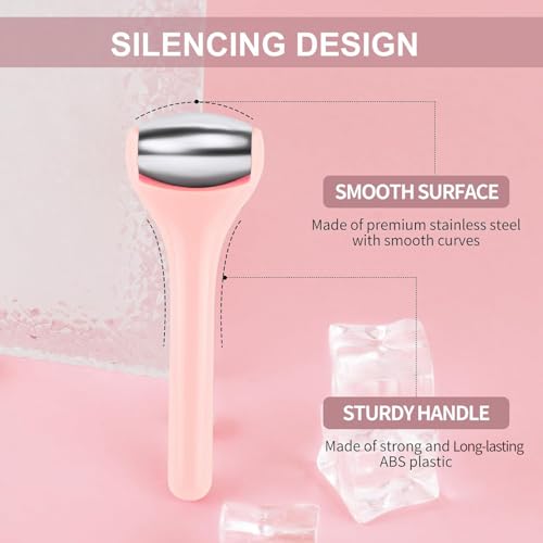 MAANGE Mini Eye & Face Rollers for Eye Massager, Stainless Steel Eye Ice Roller for Relief Puffiness Migraine Skincare Facial Roller (Pink)