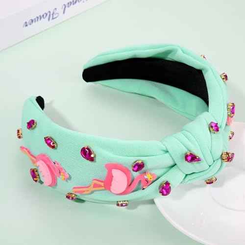 Flamingo Headband for Women - Tropical Pink Knotted Summer Boho Top Knot Hair Accessory - Beach Vacation Gifts