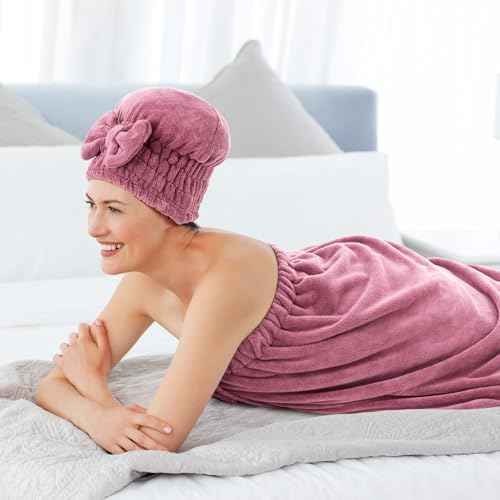 Xtinmee 2 Sets Womens Wrap Towel with Hair Towel Bath Towel Wrap Shower Dress Towel Spa Wraps for Women's Bathrobe (Purple, Normal Size)