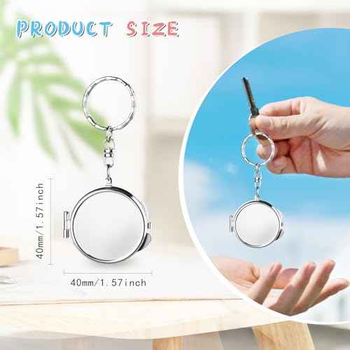 10 Pcs Compact Mirror Portable Metal Folding Mirror with Key Ring for Pockets Bags Wallets Travel Toiletries Gifts - Round