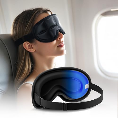 3D Cooling Sleep Mask with Double Coldfocus Gel - Frozen Cold Gel Eyes Mask with Contoured Blackout Hot & Cold Therapy for Women, Men Sleeping on Airplane Traveling for Migraine, Dry Puffy Eyes,1 Pack