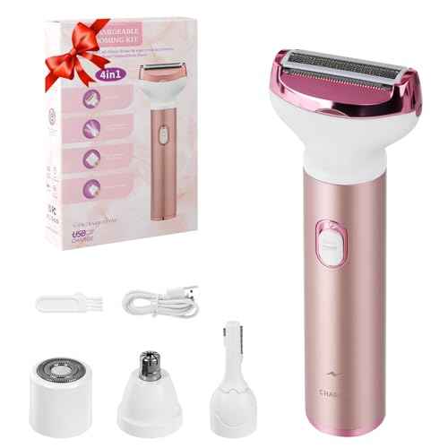 Women Face Epilator, 4-in-1 Portable Design Facial Epilator, Rechargeable Facial Hair Removal for Women & Men, Waterproof Facial Shaver for Face, Ears, Nose, Eyebrow, Body