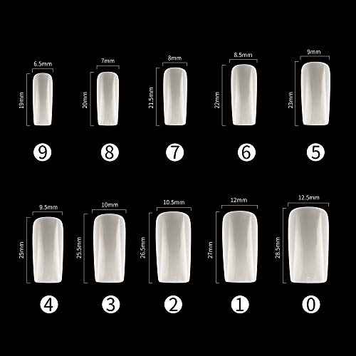 Full Cover Acrylic False Nail Tips, 1000PCS Fake Nail Shape Artificial False Nails Tips 10 Sizes with Case for Nail Art Salons (Clear+Natural)
