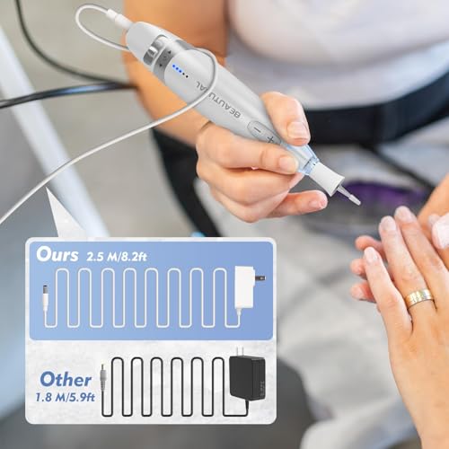 BEAUTURAL Electric Nail Drill, Professional Electric Nail File Machine with10 Attachments & 20 Sanding Bands, Low Noise Vibration for Home Nail Art Manicure Pedicure [Not Rechargeable and Cordless]