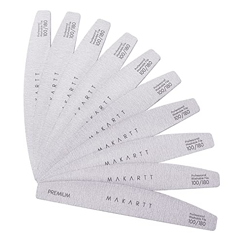 Makartt Nail File: 100/180 Grit Emery Boards for Nails, 10 Pcs Zebra Doubled Sides Coarse Fingernail Filer for Acrylic and Extension Gel Removal Manicure Kit Salon Home Use