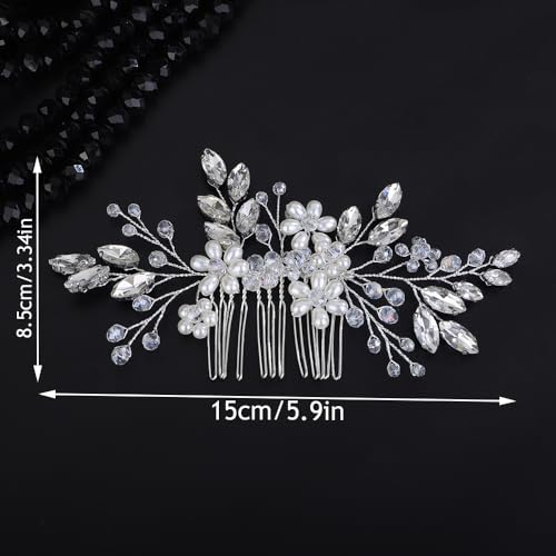Teyglen Flower Pearl Bride Wedding Hair Comb Purple Crystal Hair Comb Bridal Hair Piece Decorative Hair Accessories for Bride Rhinestone Headpiece for Women Grils (Purple)