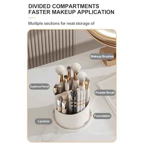 Makeup Brush Holder with Lid 360¡Æ Rotating, Clear Dustproof & Waterproof Make Up Brush Holder Organizer, Transparent Makeup Brush Organize, Green