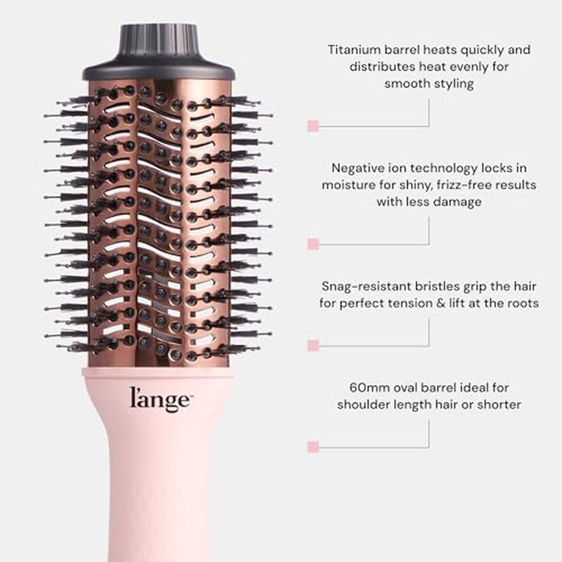 L'ANGE HAIR Le Volume 2-in-1 Titanium Blow Dryer Brush | Hot Air Brush for Hair Drying & Styling | Ionic Oval Barrel for Smooth, Frizz-Free Volume | (Blush ? 60mm)