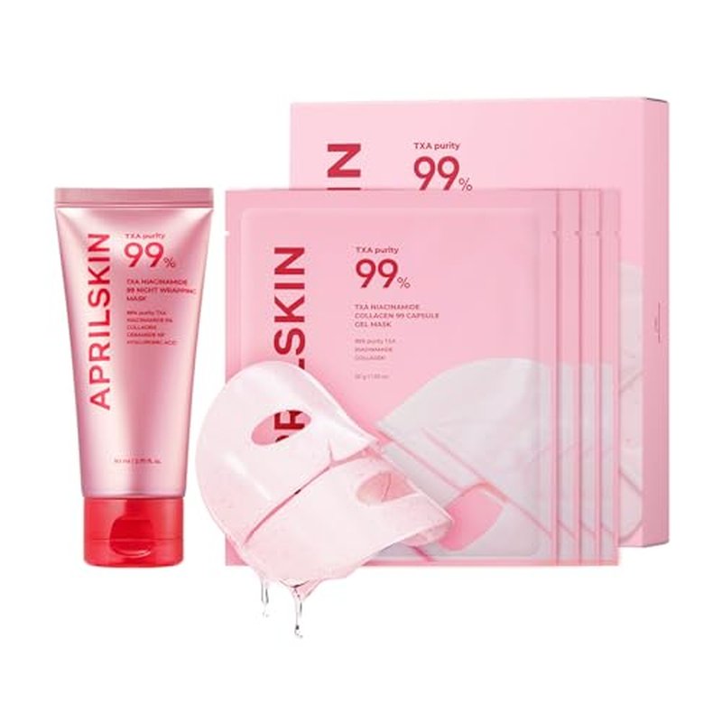 TXA Glass Skin Duo - Pink Capsule Gel Mask & Overnight Wrapping Mask for Radiant Skin | 4 Count