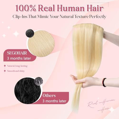 Clip In Hair Extensions for women One Piece 5 Clips Real Human Remy Hair Extension Long Straight Hairpieces for women 18 Inches #613 Bleach Blonde