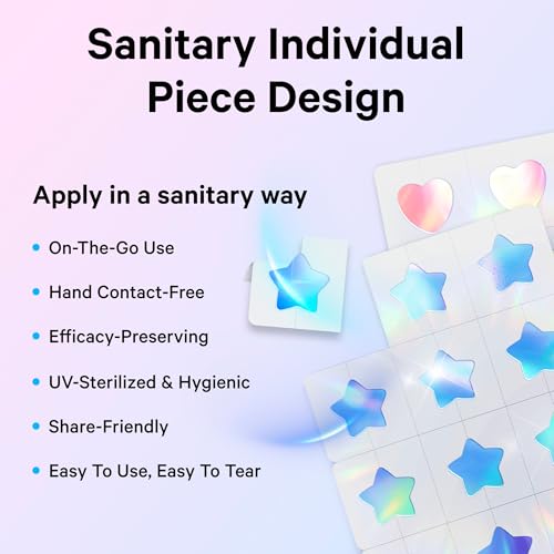 Sosky Hologram Pimple Patches for Face, Hydrocolloid Acne Patches with Salicylic Acid, Cute Star Zit Stickers,Colorful Blemish Covers,48 Count Blue Pink Star Heart Cloud Flower