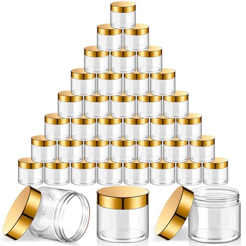 SATINIOR 36 Pieces 4 oz Plastic Jars with Lids Wide Mouth Airtight Reusable Container Acrylic Cosmetic Small Jars for Lotions Ointments Travel Toiletries Creams Make up Storage(Gold)