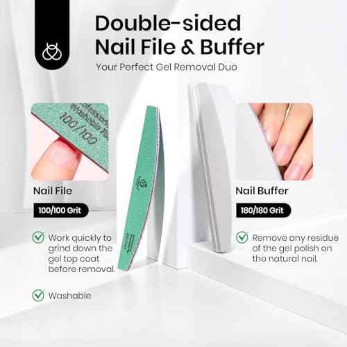 Beetles Gel Polish Remover Kit with 450 Pcs Lint Free Nail Wipes 10 Pcs Gel Polish Remover Clips Cuticle Oil Cuticle Pusher Nail File