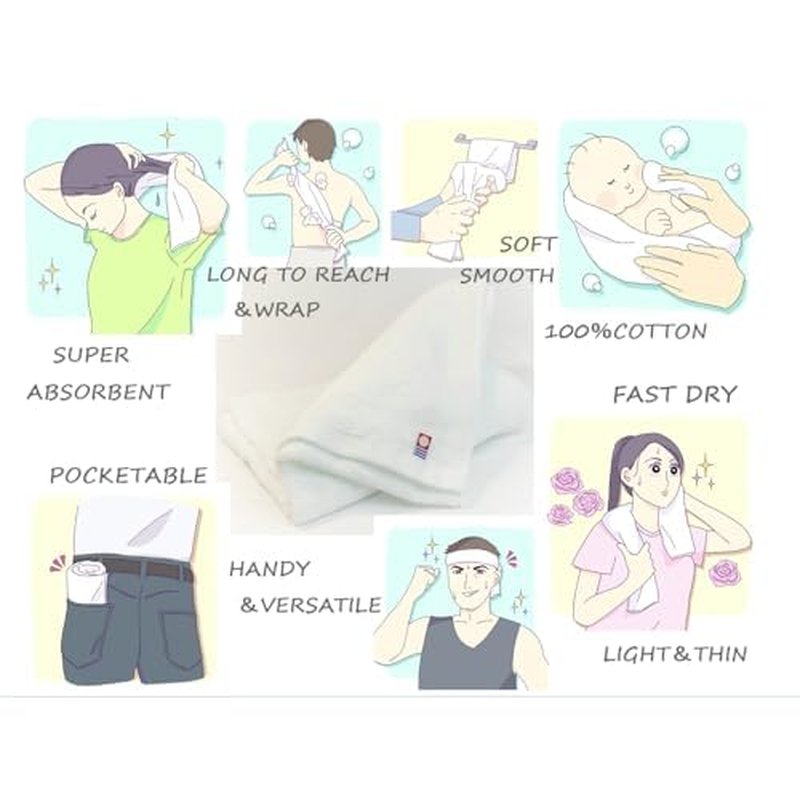 Soft Airy Washcloths 100% Cotton White 13" x 30" Sets of 1, 3, 5 and 10 Towels Made in Imabari Japan (10)