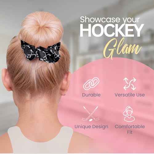 Infinity Collection Hockey Scrunchie, Girls Premium Velvet Hair Accessories, Hockey Gift for Women, Teens and Girls, Black, White