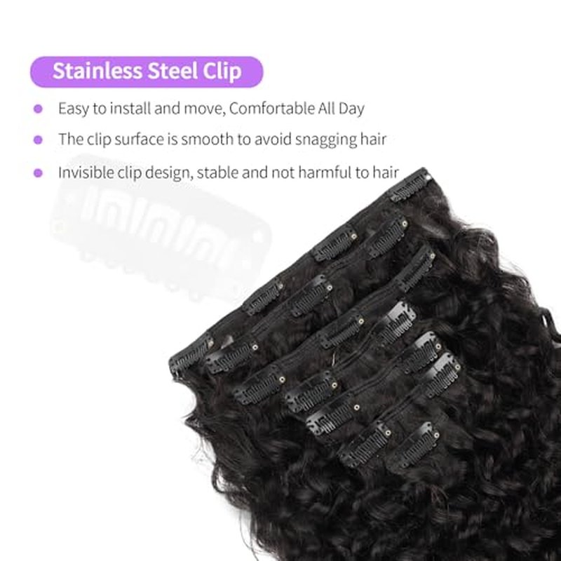 Sassina Natural Wave Clip in Remy Human Hair Extensions Double Weft Invisible Clip in Extensions Real Human Hair Natural Black Virgin Human Hair Extensions for Women 7Pcs 120G 24 Inch