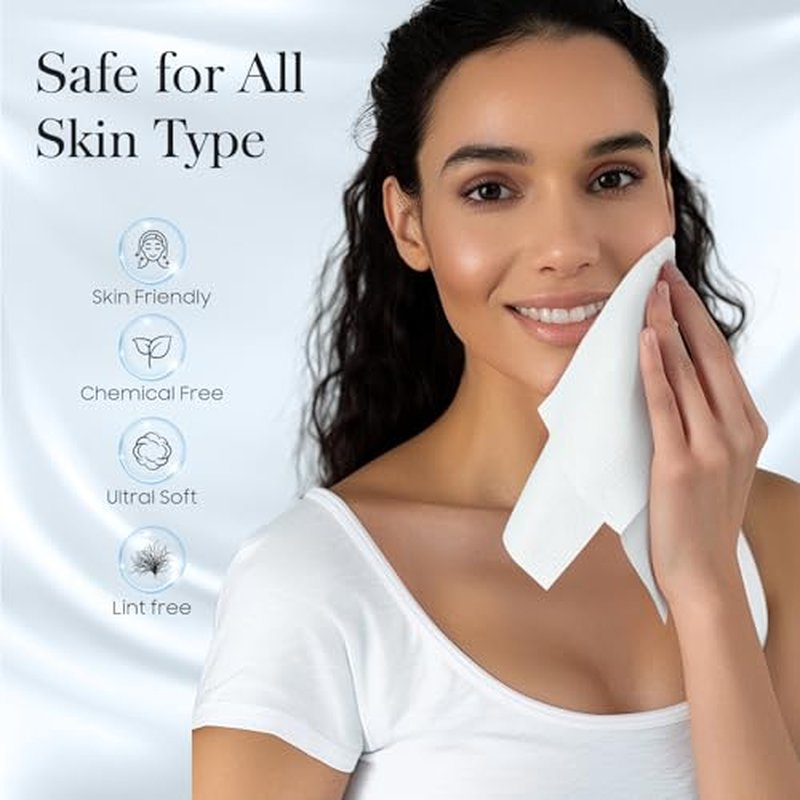 200 Count (4 Box) XL Disposable Face Towels 10¡± x 12¡±, 100% Viscose Fibre, Soft & Skin Friendly Face Towelettes Disposable, Facial Tissue Wipes for Women Cleansing