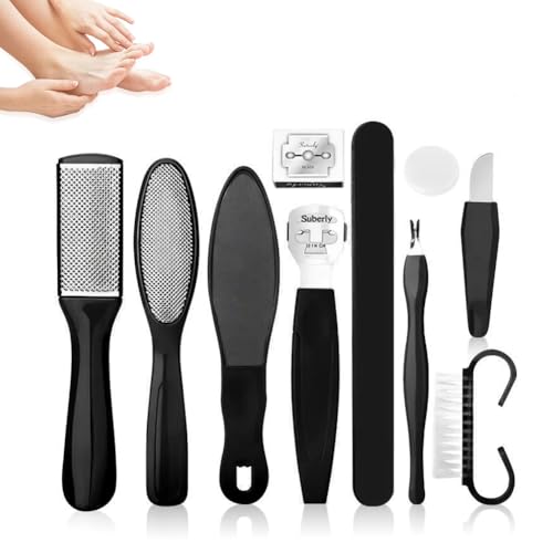 Professional Pedicure Foot Spa Set,10 in 1 Pedicure Set for Feet, Stainless Steel Foot Care Kit(Black)