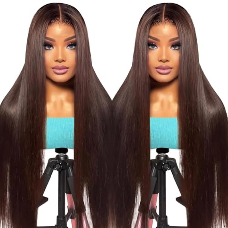 26 Inch brown Straight Lace Front Wigs Human Hair 13x6 HD Transparent Lace Front Wigs for Women Brazilian Virgin Hair Lace Frontal Wig 180% Density Pre Plucked with Baby Hair Hairline Natural Color