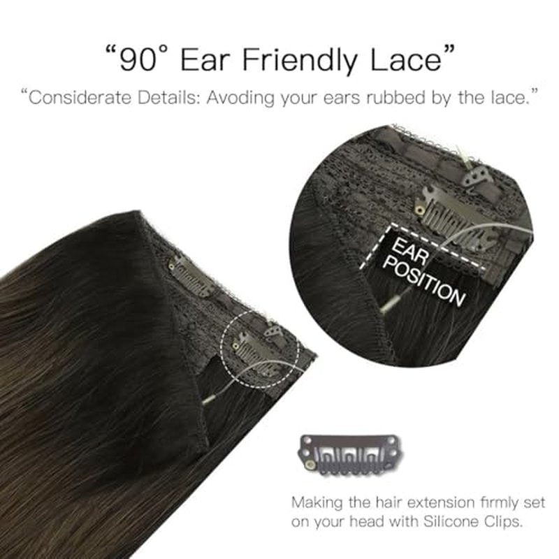 HOTBANANA Wire Hair Extensions, 20 inch 110g Dark Brown to Chestnut Brown Fish Line Real Human Hair Straight Invisible Wire Remy Hair Extensions