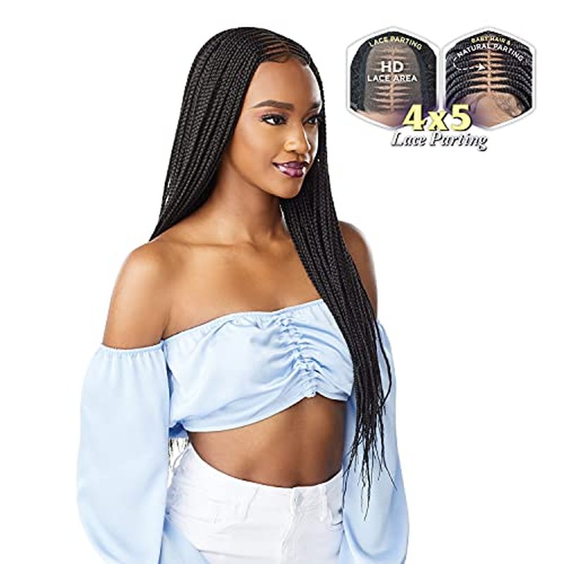 Sensationnel Cloud9 4X5 Braided Wig - Center Part Feed In 28 Inch Hand Tied Swiss Lace Braided Wig With Large Parting Area (T1B/BG)