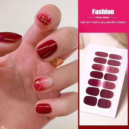 SILPECWEE 560 Pieces 40 Sheets Nail Polish Strips, Red Nail Stickers Full Nail Wraps for Women, Self Adhesive Gel Strips Manicure Design, Fingernail Sticker Nails with File