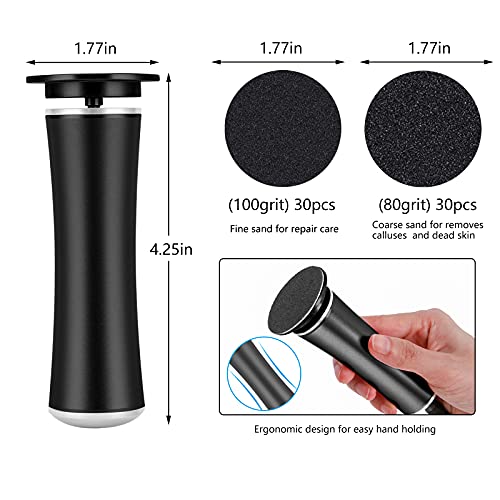 Electric Foot File Callus Remover Professional Foot File Pedicure Tools Adjustable Speed 60pcs Replacement Sandpaper disc Easy to Remove Cutin Dead Skin calluses(Black 60pcs)