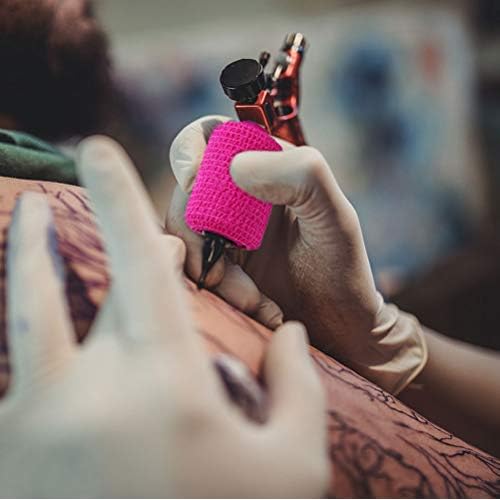 VideoPUP Tattoo Grip Cover Wrap, 6PCS Disposable Cohesive Elastic Bandage Handle Grip Tube for Tattoo Machine Accessories (Phosphor Pink)