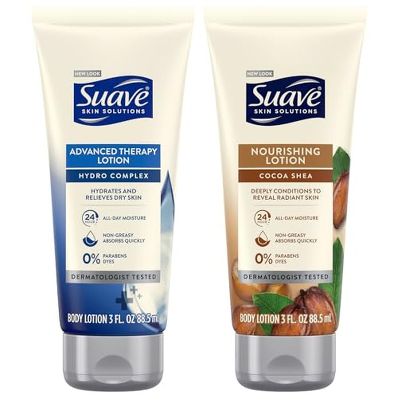 Suave Lotion Variety Pack ? Advanced Therapy Hydro Complex & Nourishing Lotion Cocoa Shea, Moisture-Rich Body Lotion for Extremely Dry Skin, 3 Oz Ea (2 Piece Set)
