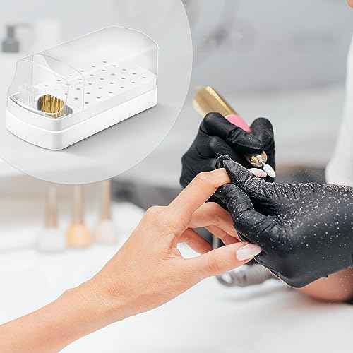 2 In 1 Nail Drill Bits Holder & Nail Drill Bits Cleaner Case,30 Holes Dustproof Nail Art Drill Bits Stand for Nails Display Organizer Container Manicure Tools (Not Include Nail Drill Bits) White