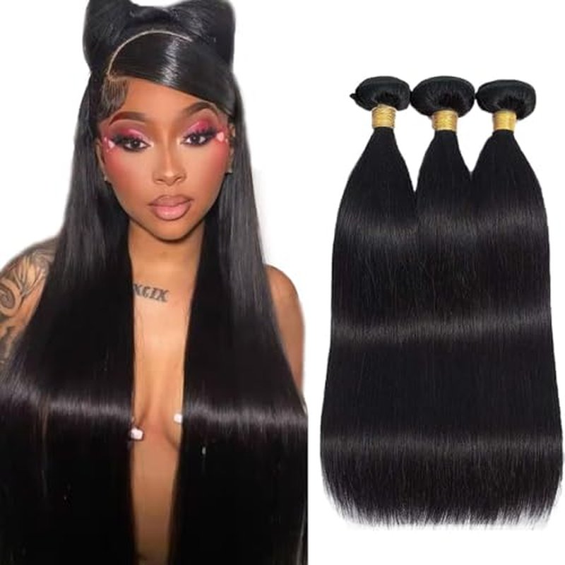 30 32 34 Inch Straight Bundle Color #1B Human Hair Bundles 8A Grade Peruvian Unprocessed Virgin Hair Natural Black Straight Bundles