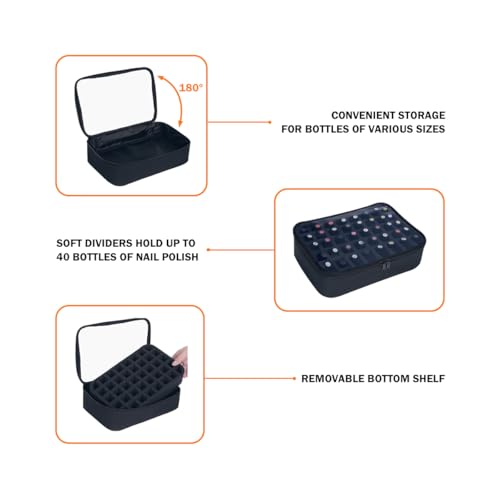 2 Pcs Small Clear Nail Polish Organizer Holds 80 bottles(15ml-0.5fl.oz) Nail Polish Case Multifunctional Nail Polish Bag Organizer, Cosmetic Travel Makeup Bags for Women Black