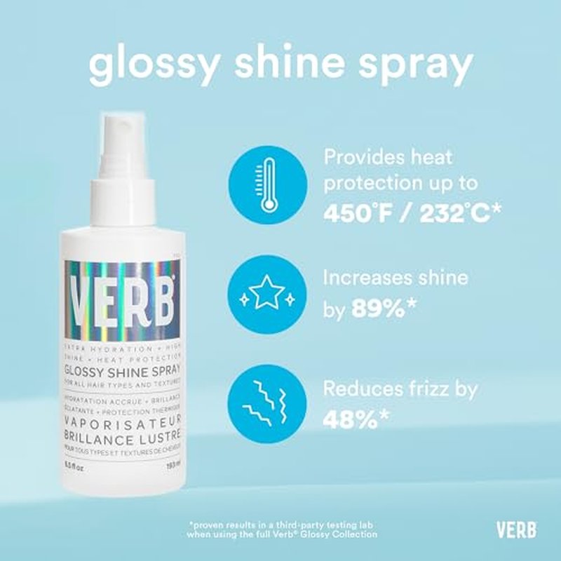 VERB Glossy Shine Spray - Moisturizing Heat Protection Hair Spray - Adds High Shine and Primes for Styling - Vegan, No Parabens or Harmful Sulfates