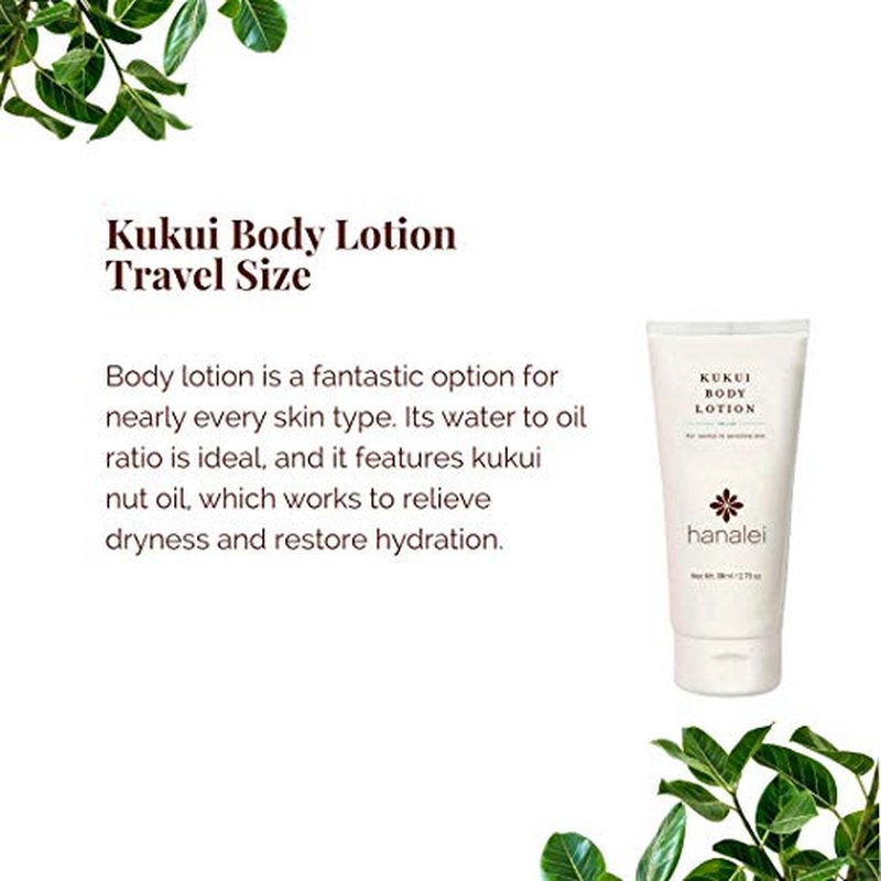 Hanalei Cruelty-Free Kukui Oil Body Lotion ? Paraben-Free, Dye-Free Moisturizer with Kukui Nut Oil, Shea Butter & Jojoba for Hydrated, Soft, Nourished Skin ? Travel-Friendly Size 80 ml