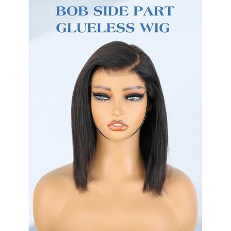 16 Inch Bob Straight Side Part 7x5 Wear and Go Glueless Wigs Human Hair Pre Cut Pre Plucked Bleached HD Lace Front Bob Wig Human Hair 180% Density Short Straight Wigs for Black Women
