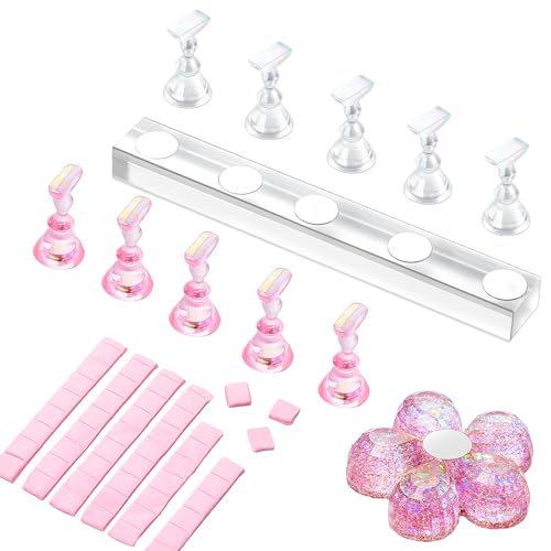 Makartt Nail Stand for Press On Nails Display Practice Art Painting Magnetic Fake Nail Holder for Painting Nails Stand for False Nail Designs with Reusable Putty for Home DIY Beginner Salon Supplies