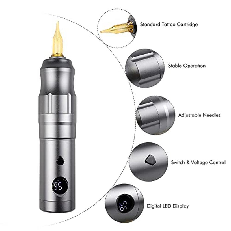 Cordless Tattoo Machine Pen Kit -BIOMASER Rotary CORELESS Tattoo Machine Pen with Two Batteries 20pcs Cartridges needle for Professionals and Beginners Tattoo Artists