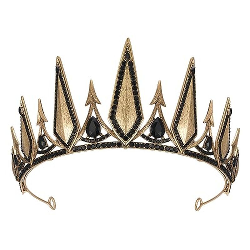SWEETV Gothic Crowns for Women, Queen Crown Tiara, Witch Crown Headband Cos-play Hair Accessories for Costume Halloween Prom Party