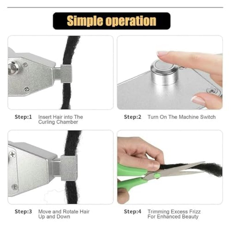 Portable Dreadlock Machine for Instant Locs, Handheld DIY Automatic Loc Machine with 6 Interchangeable Holes for Fast & Easy Dreadlocks Extensions, Professional FastLocs Tool