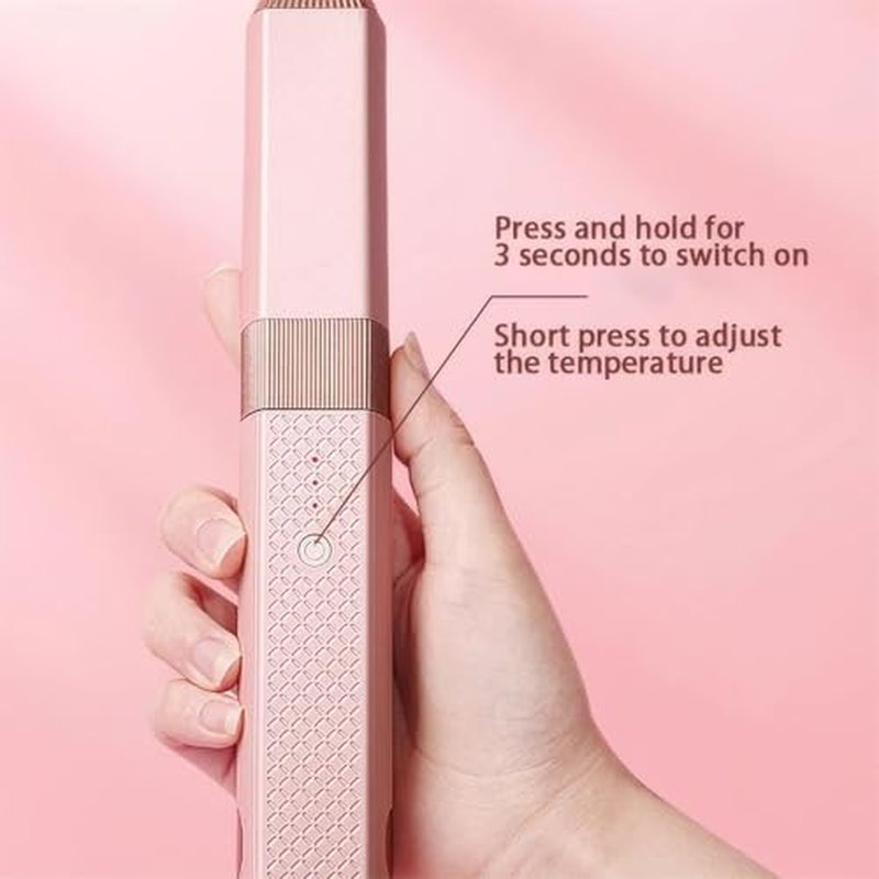 Cordless Hair Straightener, 2 in 1 Portable Mini Ceramic Flat Iron and Curler, USB-C Rechargeable Travel Straightener, Lock in Moisture & Shine, 3 Levels Adjustable (Pink)