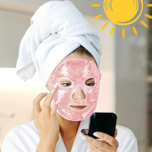 CALIDAKA Gel Beads Face Cover Ice Mask Pack Cold Face Eye Mask Ice Pack Reduce Face Puff Gel Beads Hot Heat Cold Compress Pack Face SPA for Woman Sleeping, Pressure, Headaches(COLOR:Pink)