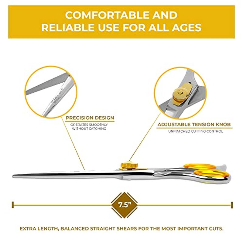 SHARF Gold Touch Barber 7.5 Inch, Professional Straight Shears 440c Japanese Stainless Steel Barber Scissors for Men and Women