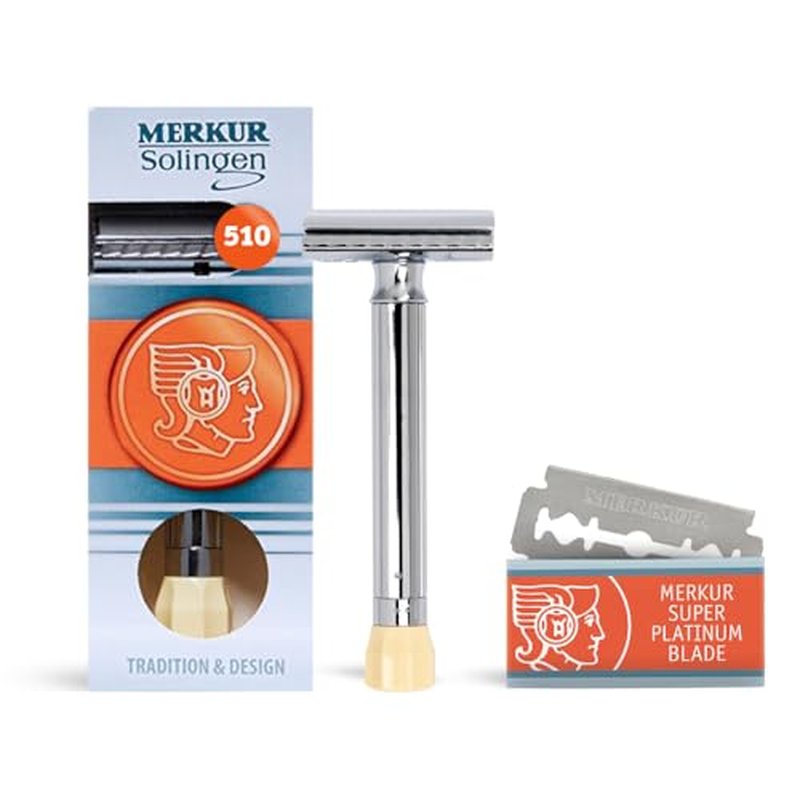 MERKUR Progress 510 Adjustable Double Edge Safety Razor - Long Handle Adjustable Razor With Dial Made in Germany Plastic-Free Closed Comb Straight Bar