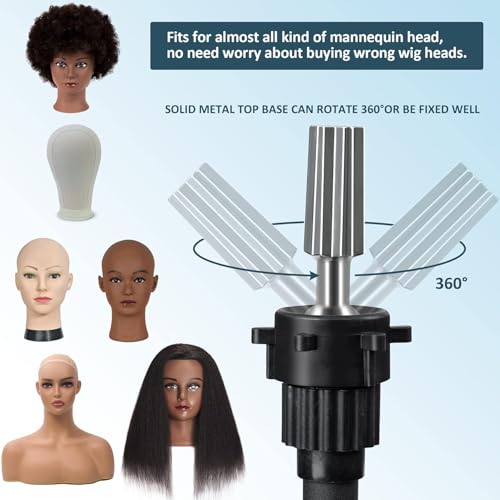 Klvied Wig Stand Tripod Upgraded, Mannequin Head Stand Double Locking, Reinforced Metal Wig Head Stand with Tool Tray, Black (53.5 Inches)