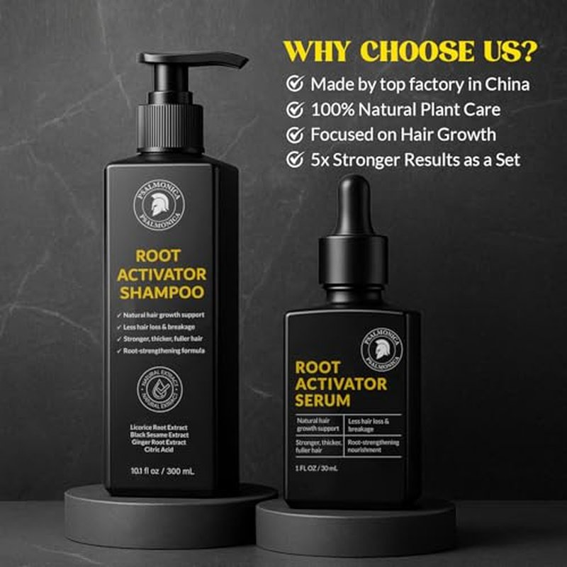 Root Activator Shampoo for Men & Hair Growth Serum Kit: Scalp Care for Hair Loss and Thinning Hair - Natural Hair Loss RegrowthTreatments for Women Men (11.1 Fl Oz (Pack of 1))
