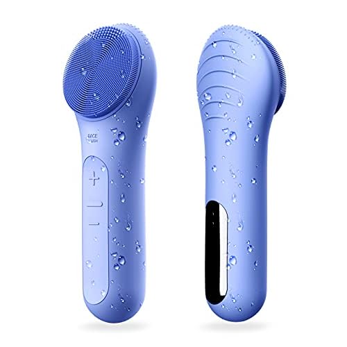 N?graCoola CLIE Facial Cleansing Brush, Waterproof and Rechargeable Face Scrub Brush for Men & Women, Cleansing, Exfoliating and Massaging, Electric Face Scrubber - Blue