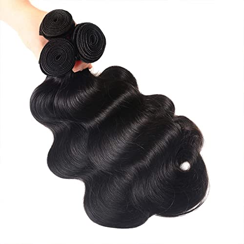 Body Wave Human Hair 3 Bundles (20 22 24) 100% Unprocessed Brazilian Virgin Human Hair Extensions Brazilian Body Wave Weave Bundles Soft and Silky Natural Black Wavy Hair Quick Weave Bundle for Women
